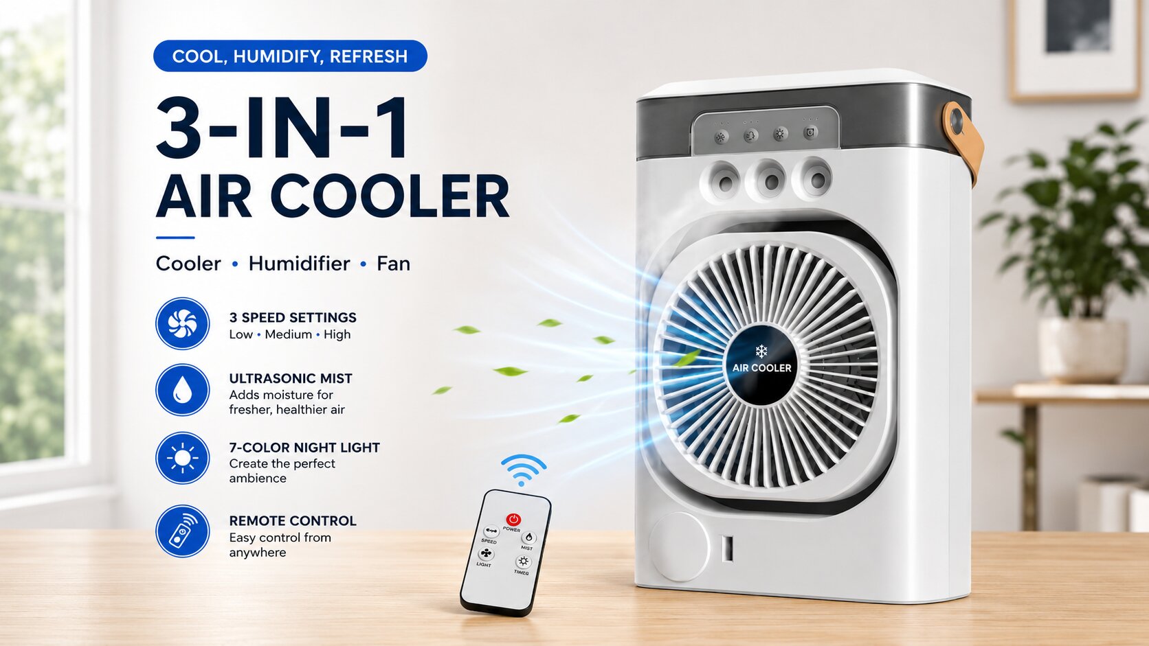 Portable air cooler buying guide – 3-in-1 rechargeable mist fan with remote control