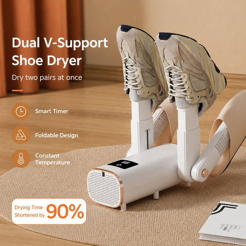 Nestora dual V-support electric shoe dryer drying two pairs of trainers at once