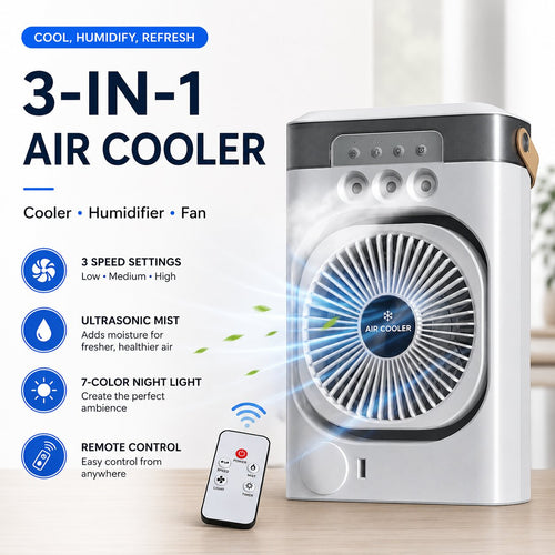 Nestora rechargeable 3-in-1 portable mist fan with remote control – personal air cooler and humidifier EU plug
