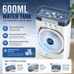 Nestora portable air cooler with 600ml water tank and ice cooling – rechargeable mist fan EU