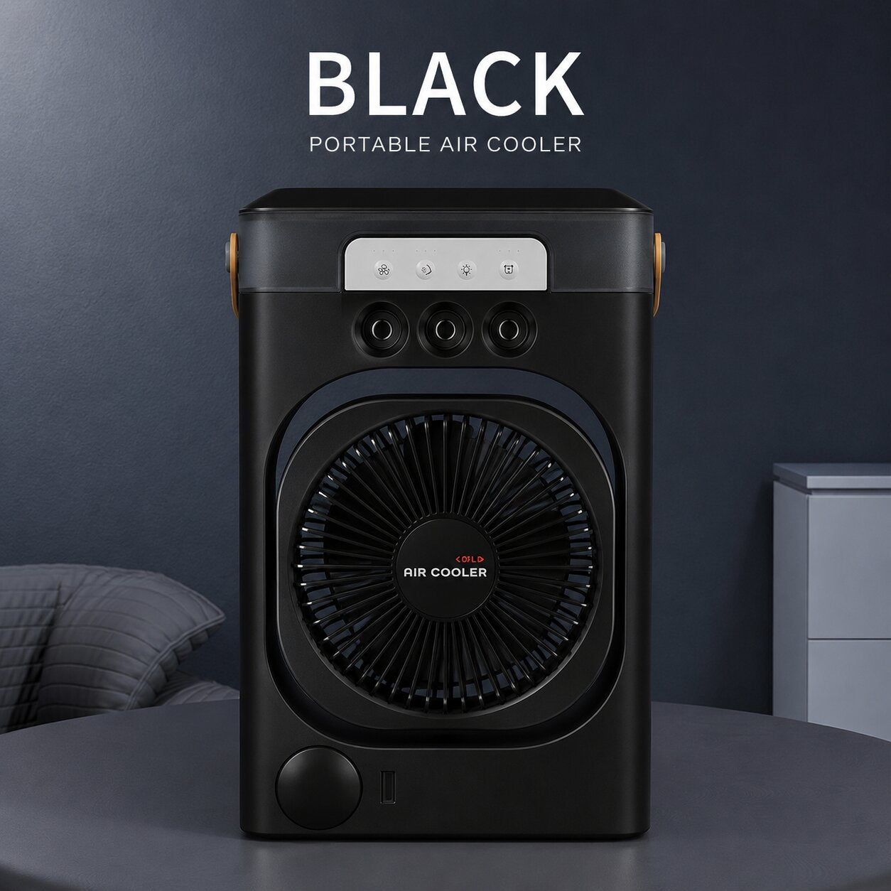 Nestora rechargeable portable air cooler in black colour – 3-in-1 personal cooling fan EU plug
