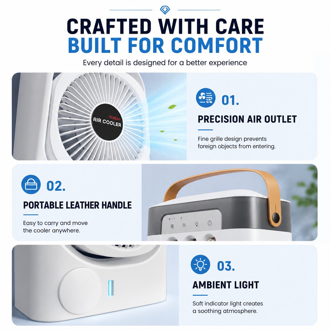 Nestora mini mist fan premium build quality – portable whisper-quiet air cooler for bedroom and office
