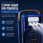 Nestora portable mist fan triple spray head humidification system – personal air cooler for summer cooling