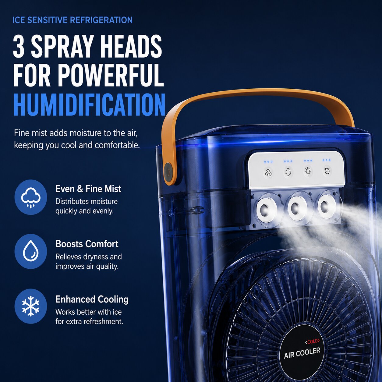 Nestora portable mist fan triple spray head humidification system – personal air cooler for summer cooling