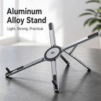 Premium aluminum alloy device stand with lightweight durable construction for phones, tablets and laptops.