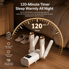Shoe dryer 120 minute timer with automatic shut-off and quiet overnight operation