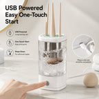 USB powered makeup brush cleaner with one-touch start button deep cleaning all brush types
